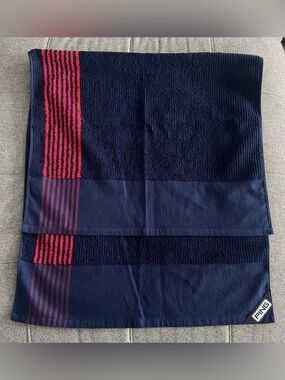 Ping Navy Blue golf player Towel with Red Stripes